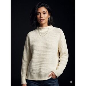ZESICA Womens Cream Textured Chunky Knit Mock Neck Oversized Sweater Small NEW